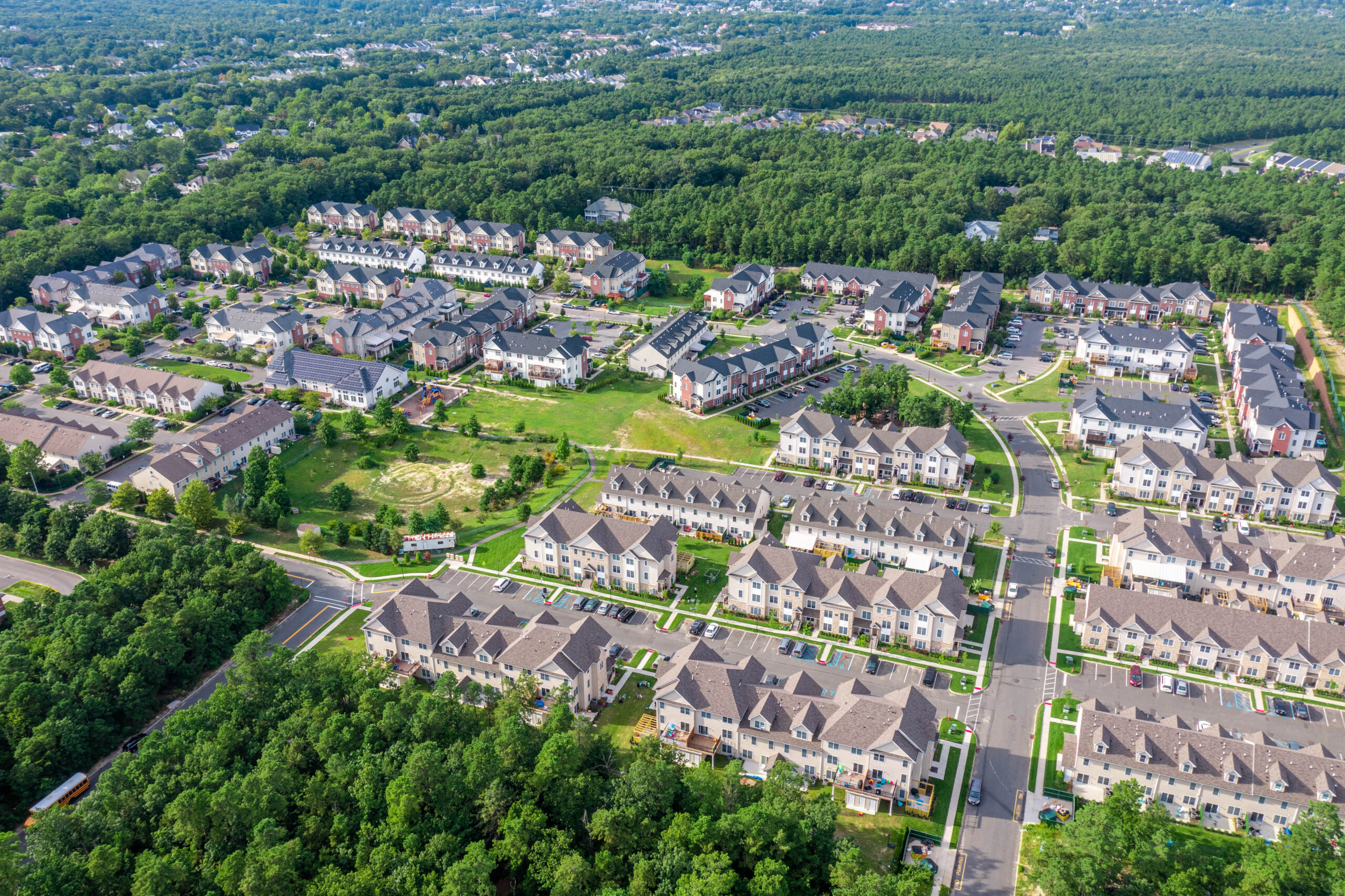 drone image of a housing development;